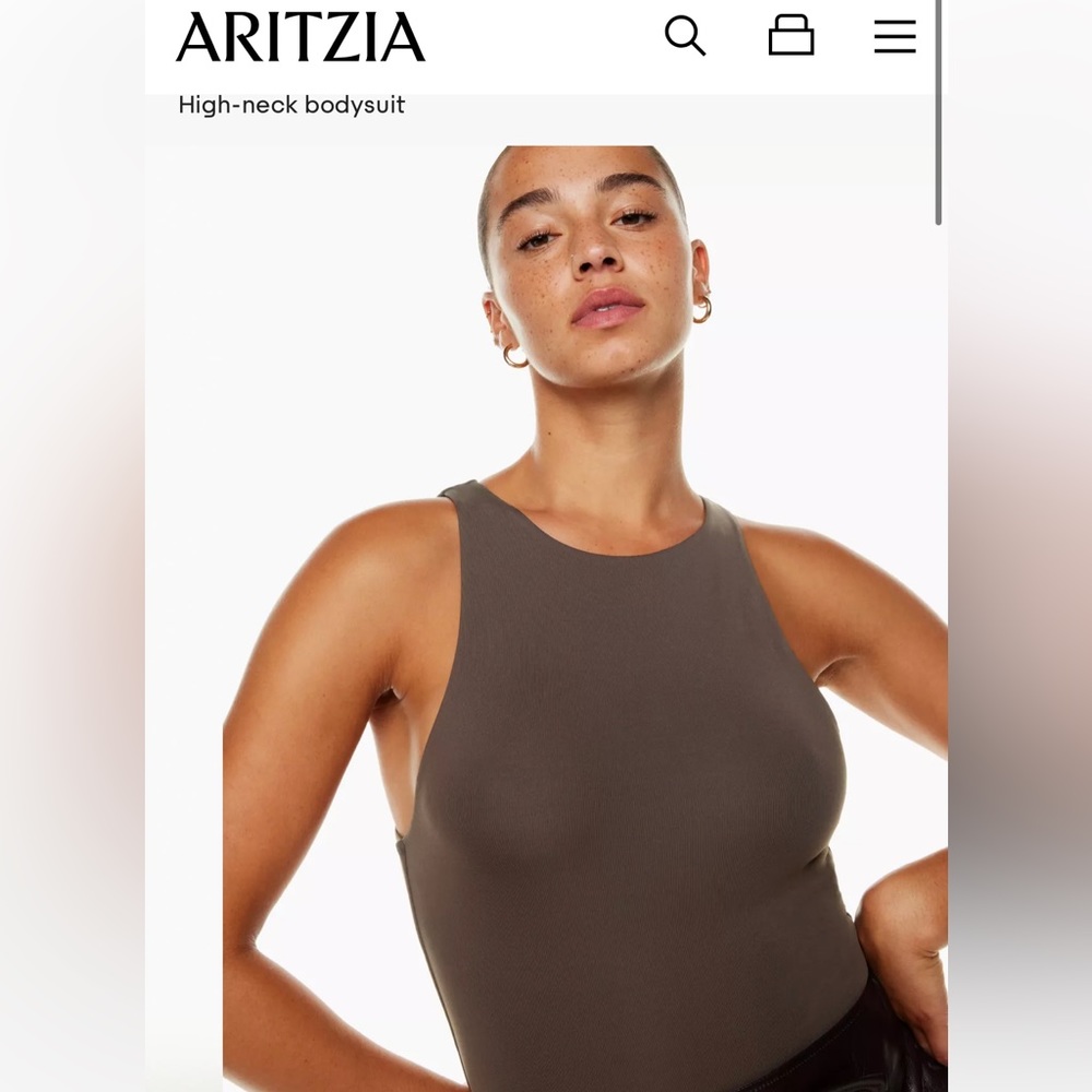 Aritzia Bababton Contour 90s high neck bodysuit in Mocha brown